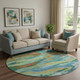 8' Teal And Blush Abstract Washable Round Rug With UV Protection