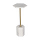 23" White and Gold Marble and Iron Hexagonal Pedestal End Table