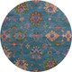 8' Teal And Blush Oriental Washable Round Rug With UV Protection