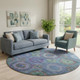 8' Blue And Purple Geometric Washable Round Rug With UV Protection