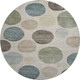 8' Khaki And Teal Geometric Washable Round Rug With UV Protection