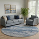 8' Navy Blue And Denim Blue Abstract Washable Round Rug With UV Protection