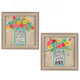 Set Of Two Mason Jar Floral Happiness at Home Brown Framed Print Wall Art