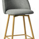 Set of Two 27" Gray and Oak Fabric and Metal Low Back Counter Height Swivel Bar Chairs