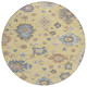 8' Gold Brown And Blue Round Floral Washable Indoor Outdoor Area Rug