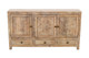 64" White Distressed Solid Wood Carved Floral Three Drawer Sideboard with Three Doors