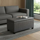 36" Stone and Dark Brown Faux Leather and Solid Wood Upholstered Storage Bench With Flip Top