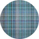 8' Teal And Gray Plaid Washable Round Rug With UV Protection