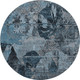 8' Denim Blue And Gray Abstract Washable Round Rug With UV Protection