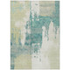 9' X 12' Artichoke Green Ivory And Aqua Abstract Washable Indoor Outdoor Area Rug