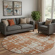8' Rust And Beige Abstract Washable Round Rug With UV Protection