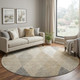 8' Wheat Beige And Gray Geometric Washable Round Rug With UV Protection