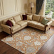 8' X 10' Copper Gray And Ivory Damask Washable Area Rug With UV Protection