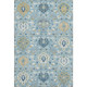 3' X 5' Sky Blue Gold And Gray Damask Washable Area Rug With UV Protection