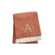 55" X 70" Terra Cotta And White Herringbone Cotton Blend A Initial Throw Blanket with Tassels And Embroidery
