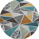 8' Gray Teal And Copper Geometric Washable Round Rug With UV Protection