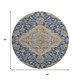 8' Navy Blue Beige And Gray Floral Medallion Washable Round Rug With UV Protection