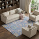 10' X 14' Blue Blush And Gold Floral Washable Area Rug With UV Protection