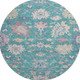 8' Teal Beige And Pink Floral Washable Round Rug With UV Protection
