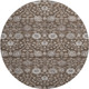 8' Chocolate Beige And Gray Floral Washable Round Rug With UV Protection