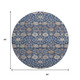 8' Navy Blue Brown And Beige Floral Washable Round Rug With UV Protection