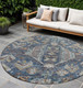 8' Navy Blue Ivory And Beige Round Medallion Washable Indoor Outdoor Area Rug