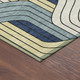 8' Teal Blue Wheat And Ivory Round Striped Washable Indoor Outdoor Area Rug