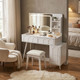 40" White Wood Mirrored Four Drawer Vanity Table And Lights
