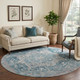 8' X 8' Blue Gray And Silver Oriental Washable Round Rug With UV Protection