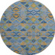 8' X 8' Denim Blue Peach And Green Geometric Washable Round Rug With UV Protection
