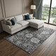 10' X 14' Gray Silver And Charcoal Damask Washable Area Rug With UV Protection