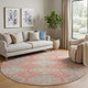 8' X 8' Salmon Beige And Gray Floral Washable Round Rug With UV Protection