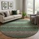 8' X 8' Green And Taupe Striped Washable Round Rug With UV Protection