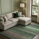 9' X 12' Green And Taupe Striped Washable Area Rug With UV Protection