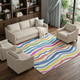 10' X 14' Ivory Blue Yellow And Pink Striped Washable Area Rug With UV Protection