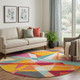 8' X 8' Orange Red Blue And Gold Geometric Washable Round Rug With UV Protection