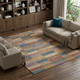 10' X 14' Beige Blue And Gold Striped Washable Area Rug With UV Protection