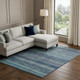8' X 10' Blue Teal And Gray Striped Washable Area Rug With UV Protection