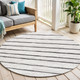 6' Ivory And Black Round Striped Indoor Outdoor Area Rug