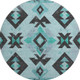 8' Teal And Charcoal Southwestern Washable Round Rug With UV Protection