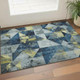 3' X 5' Navy Blue And Gold Geometric Washable Area Rug With UV Protection