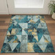 3' X 5' Teal And Gold Geometric Washable Area Rug With UV Protection