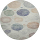 8' Beige And Blue Geometric Washable Round Rug With UV Protection