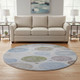 8' Lavender Blue And Brown Geometric Washable Round Rug With UV Protection