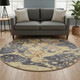 8' Gold Gray And Ivory Abstract Washable Round Rug With UV Protection