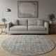 8' Pewter And Gray Geometric Washable Round Rug With UV Protection