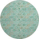 8' Aqua And Beige Floral Washable Round Rug With UV Protection