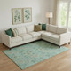 9' X 12' Aqua And Beige Floral Washable Area Rug With UV Protection