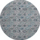 8' Teal Gray And Silver Floral Washable Round Rug With UV Protection