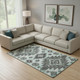9' X 12' Mint Green Charcoal And Gray Tribal Washable Area Rug With UV Protection